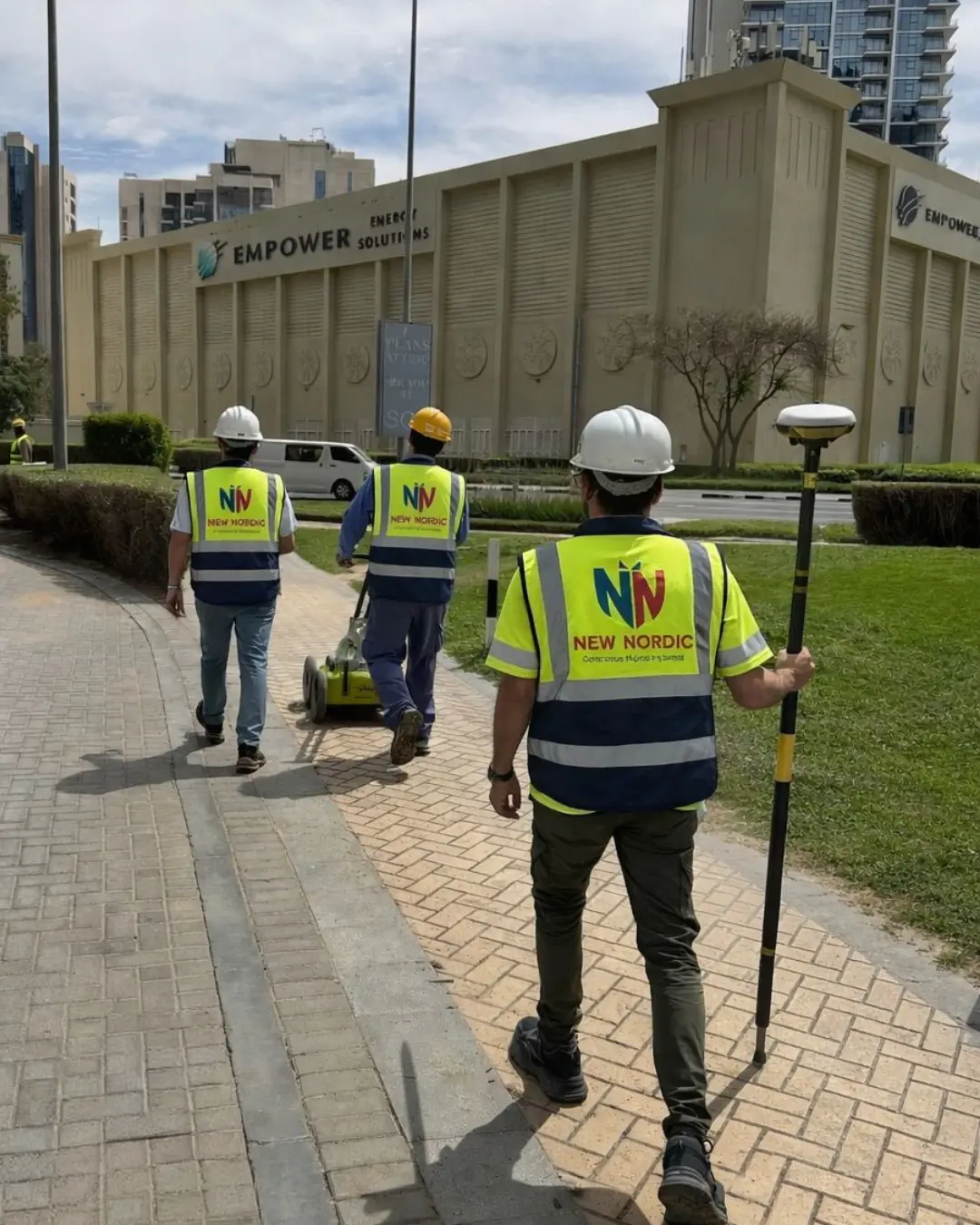 New Nordic engineers arriving on site with survey equipment in the UAE